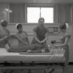 2016_107_018b Nurses practicing bag respiration and external cardiac massage, 1968