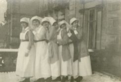 Six Nursing Sisters - Collius, Eastwood, [Ethel] Bayliss, Forrester, Bishop, Johnson, Dec 25, 1918, Buxton Palace, England