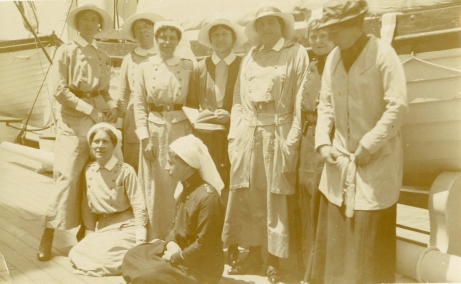 Enroute to Macedonia in 1916 [Alfreda Attrill standing second from right.]