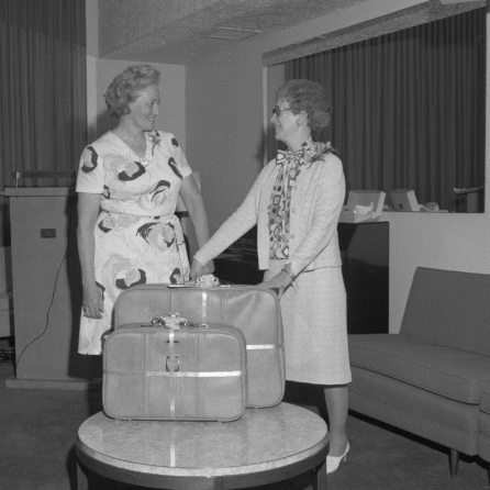 Evelyn Turner (right) at her retirement, 1975. HSC Archives/Museum Negative Collection Bio file